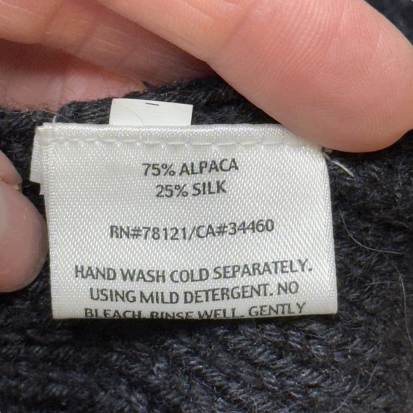 EILEEN FISHER Black Alpaca Silk Rib Turtleneck Long A-Line Short Sleeve Sweater - Picture 10 of 15